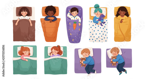 Tableau sur toile Sleeping children, kids resting, bedtime illustrations, dreamy scenes, colorful
