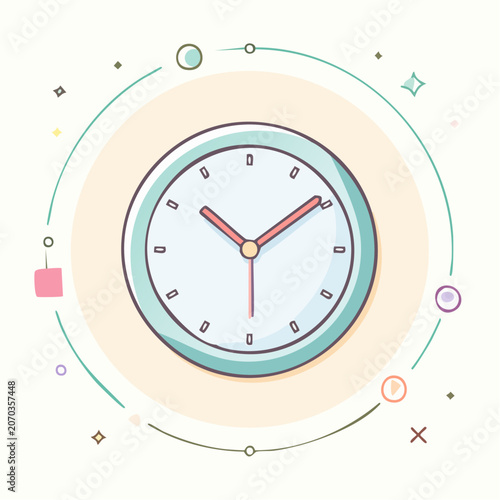 Simple Clock Face Minimalist Illustration With Soft Pastel Colors And Decorative Elements