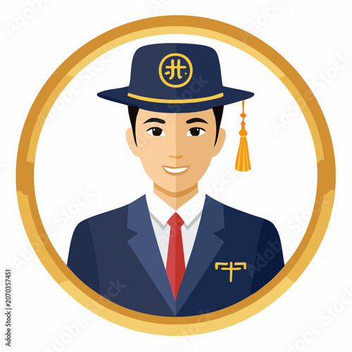 Japanese Student in Traditional Graduation Hat and Uniform