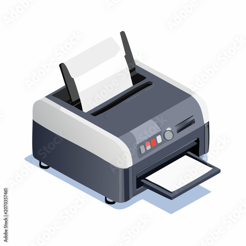 Modern Isometric Office Printer with Paper Output and Input Tray Technology
