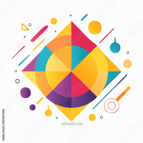 Vibrant Geometric Abstract Design with Colorful Circles and Stripes