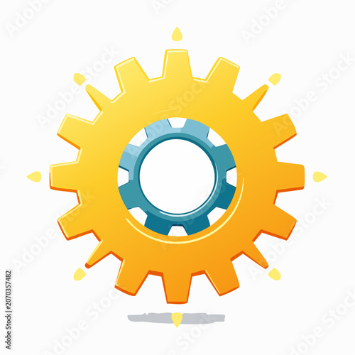 Interlocking gears shining with bright energy for innovation and mechanical solutions