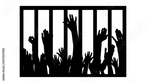 Fotografie Prison riot, black isolated vector silhouette