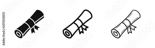 Bild auf Leinwand Diploma scroll certificate icon set, graduation degree symbols
