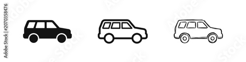 Obraz na płótnie SUV car vehicle icons, set of flat, line and sketch styles