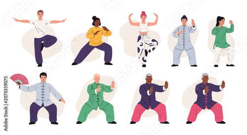 Canvastavla Martial arts, kung fu, vector illustrations, people, exercise, fitness, eight ch