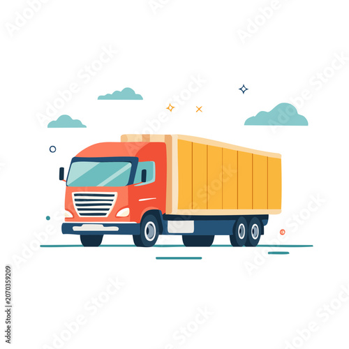 Flat illustration of a red cargo truck with yellow trailer