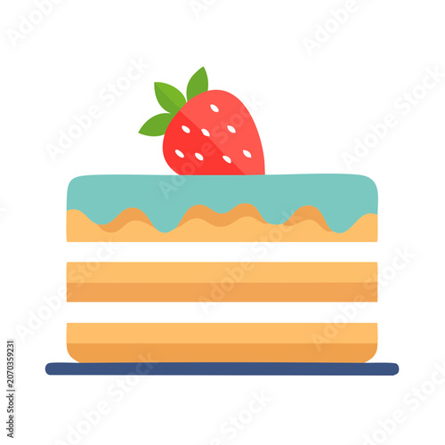 Flat illustration of a strawberry cake slice