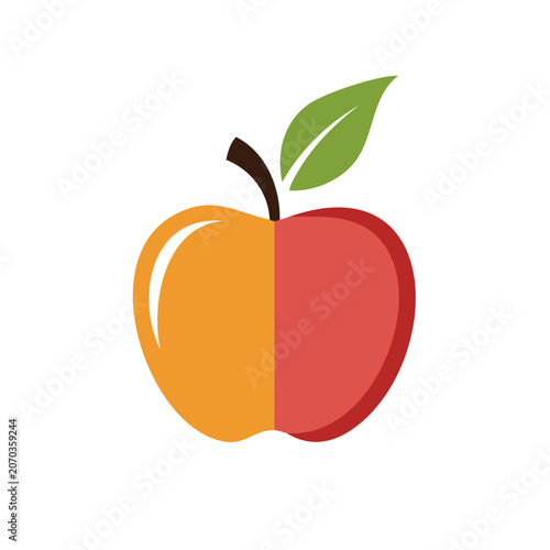 Flat vector apple icon with leaf and stem