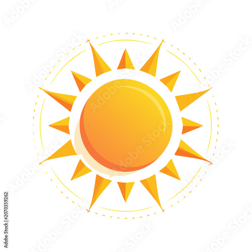 Flat vector illustration of a bright sun with rays