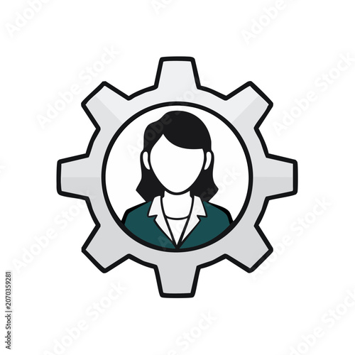 Gear icon with female silhouette in center