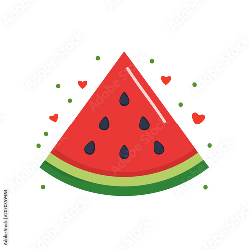 Watermelon slice with seeds and decorative elements