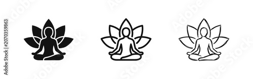 Tableau sur toile Person meditating in lotus position icon set, vector yoga and mindfulness symbol
