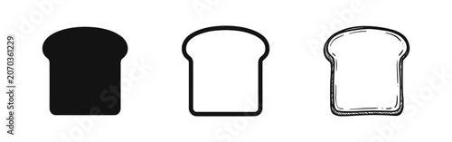 Schilderij op canvas Bread slice icons in solid, outline, and sketch styles