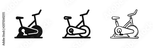 Foto Stationary exercise bike icons in solid, outline, and sketch styles
