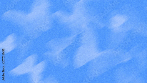 Abstract blurred butterflies on vibrant blue background with grainy noise effect. Trendy background template, cover, and wallpaper for website banners and landscape screens.
