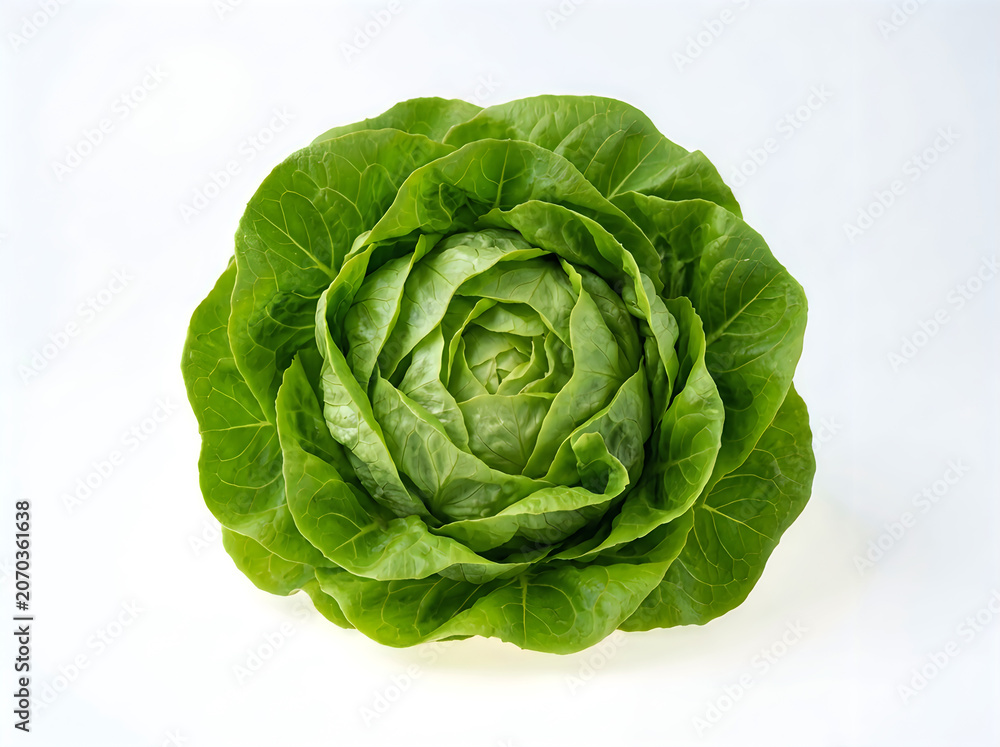 Fototapeta premium Fresh green butter lettuce head isolated on white background