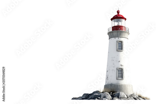 White And Red Lighthouse On Rocky Base Illuminated Against Black Night Background beacon coastal