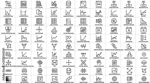 Various graphic symbols arranged neatly in rows on a plain surface for reference purposes