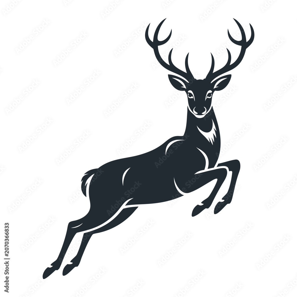 Fototapeta premium Leaping Deer Buck Silhouette Vector Illustration, deer