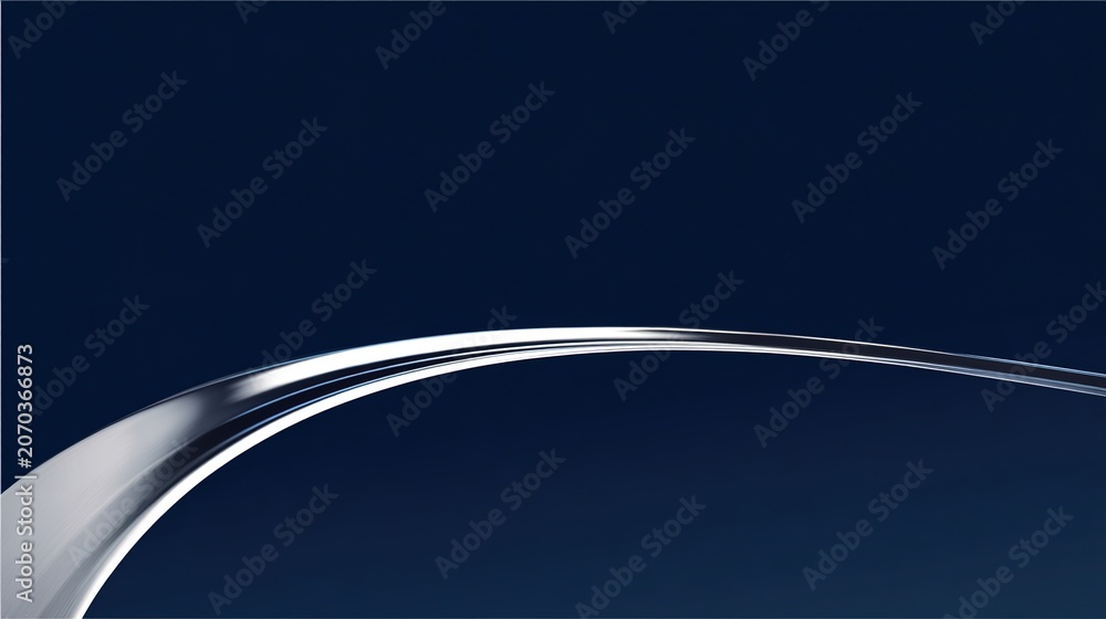 Obraz premium applicability. A silver curve cutting across a deep blue background, conveying speed and motion. event key visuals, club posters, designed for sports event promotions and stadium branding.