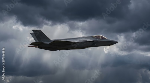 F35 lightning ii stealth fighter jet flying through storm clouds