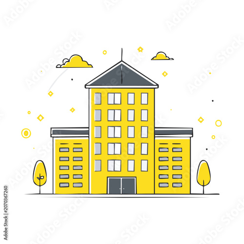 Yellow apartment building flat vector illustration