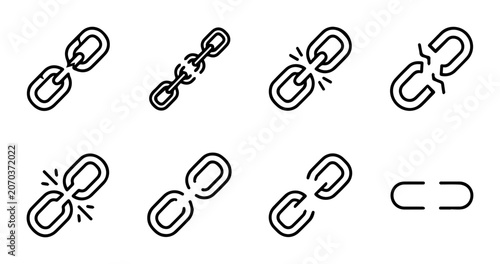Fotografie Broken Link Icons Set, Disconnected Chain Symbols, Internet Connection Error, We