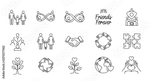 Set of friendship and unity line icons