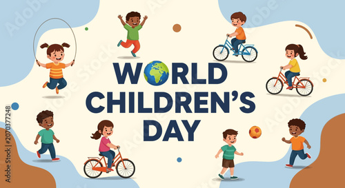 World childrens day celebration with diverse kids playing