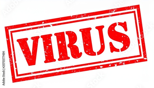 Red warning stamp displaying bold uppercase text alerting virus danger