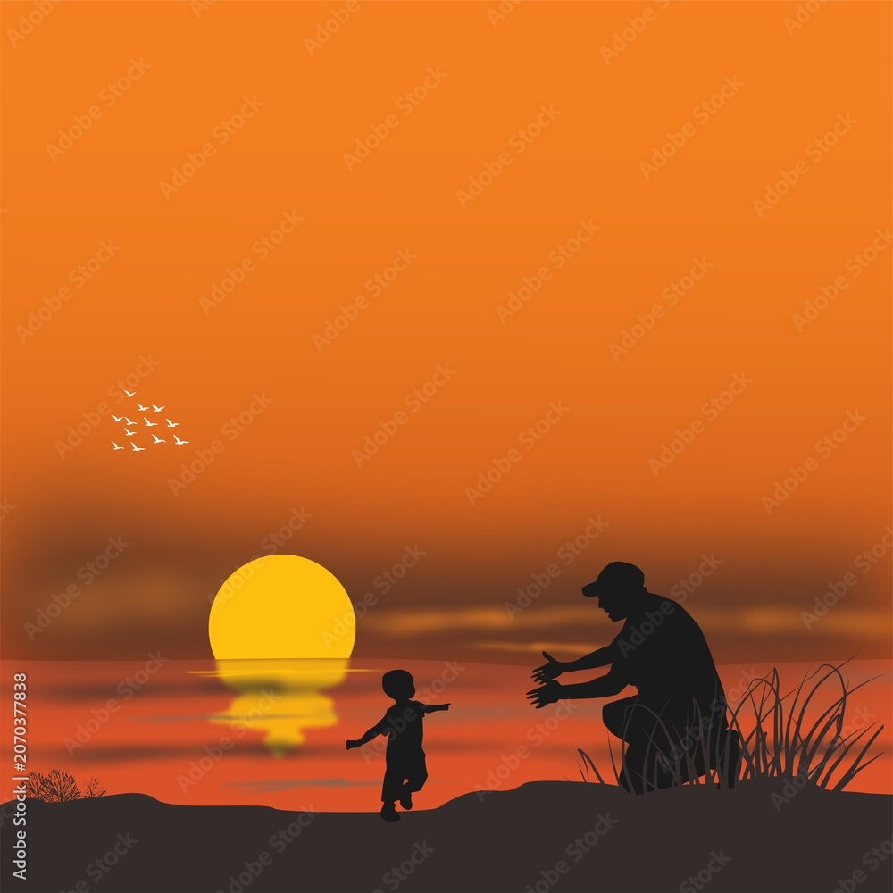 Fototapeta premium silhouette of father and kids. Happy Father's Day is perfect for greeting cards, social media posts, and digital gifts. 