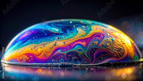 Vibrant Iridescent Fluid Surface with Swirling Rainbow Colors. Abstract Macro Shot of Glossy Liquid Texture and Reflective Hues