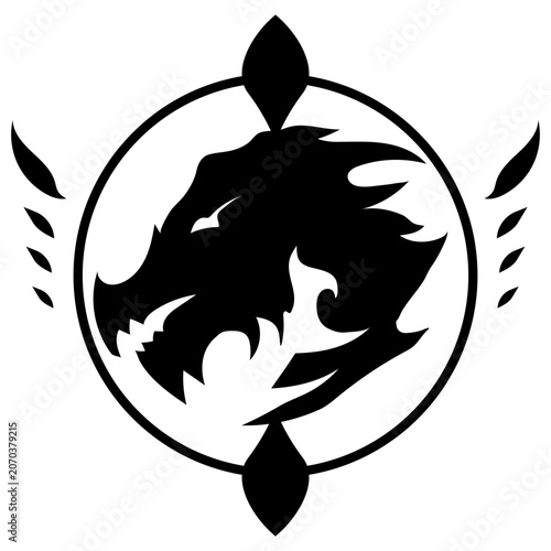 Εκτύπωση καμβά Dragon circle crest emblem with tribal fantasy styling for gaming, guild and branding use