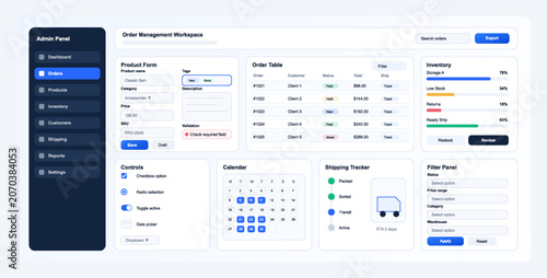 Admin panel user interface managing business orders