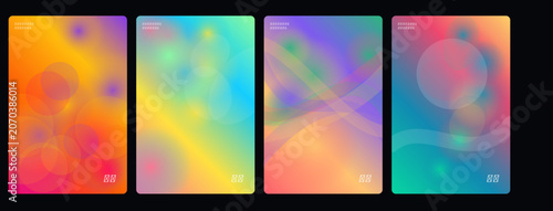 Vibrant abstract backgrounds, colorful gradient textures, 4 panel designs, holographic effects, modern digital patterns