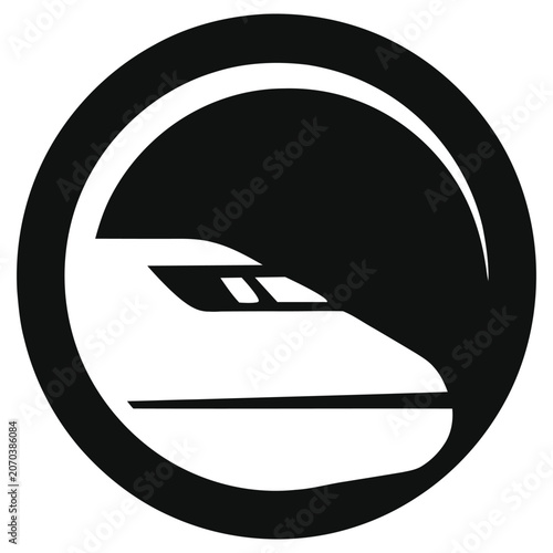 Obraz na płótnie Minimalist Bullet Train Vector Icon, Shinkansen Speed Train Emerging from Circul