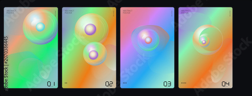 Holographic gradient backgrounds, colorful iridescent textures, 4 swirl patterns, abstract neon designs