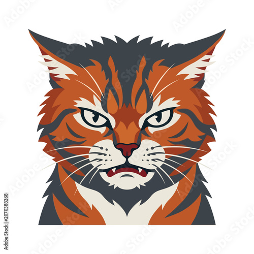 A fierce ginger cat head illustration on white background