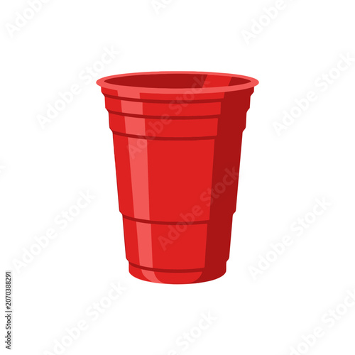 A single red plastic party cup isolated on white background