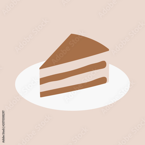A simple illustration of a chocolate cake slice on a plate
