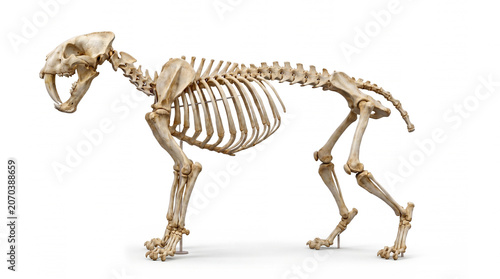 Photos Homotherium latidens full articulated skeleton displayed in anatomical scientifi