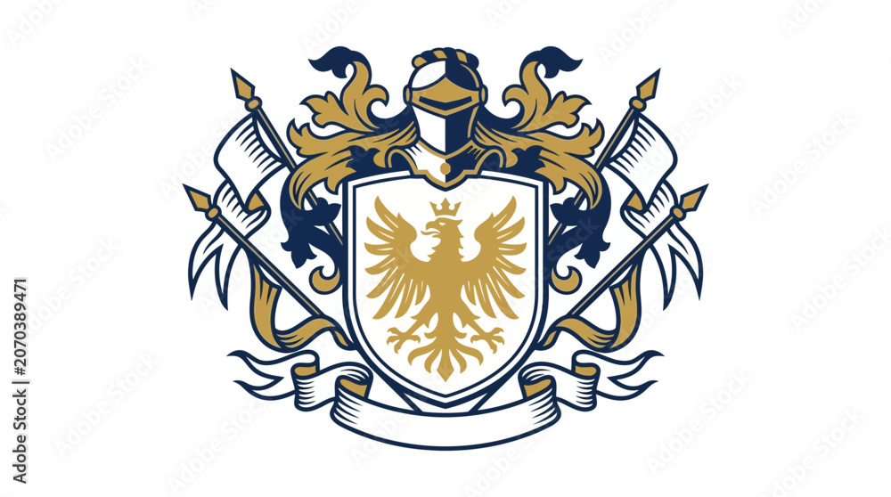 Obraz premium Heraldic Emblem with Eagle and Knight Helmet on White Background
