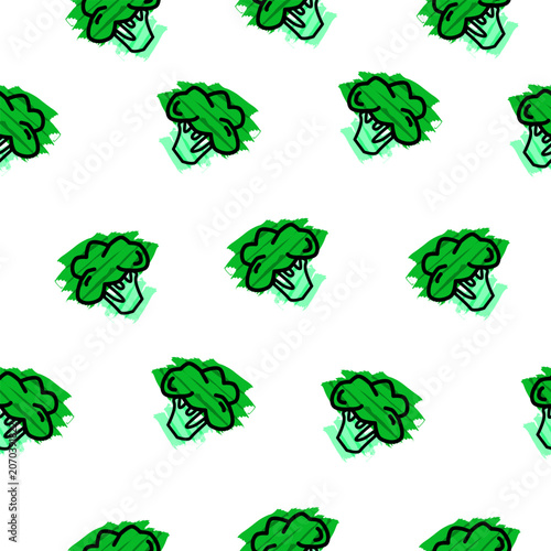 Brush stroke colored vegetables | Broccoli vector seamless pattern