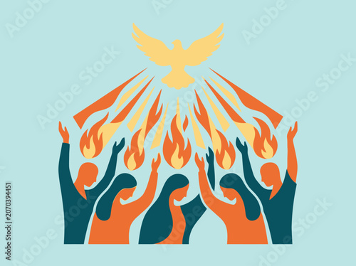 Tableau sur toile Religious illustration of the Holy Spirit descending on people