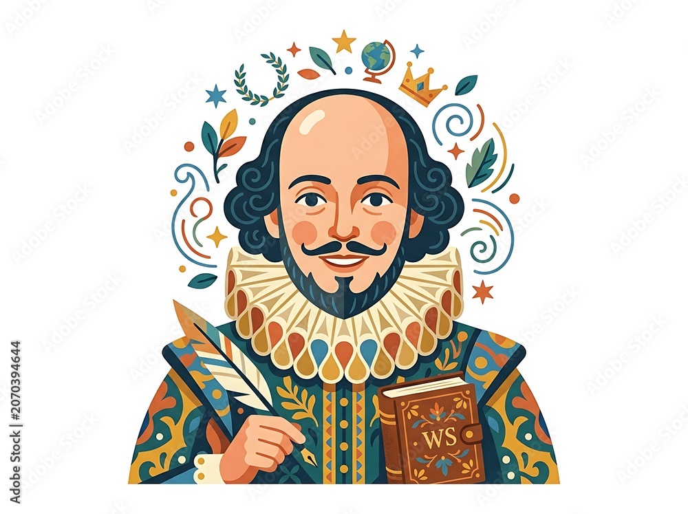 Fototapeta premium Author holding quill and book