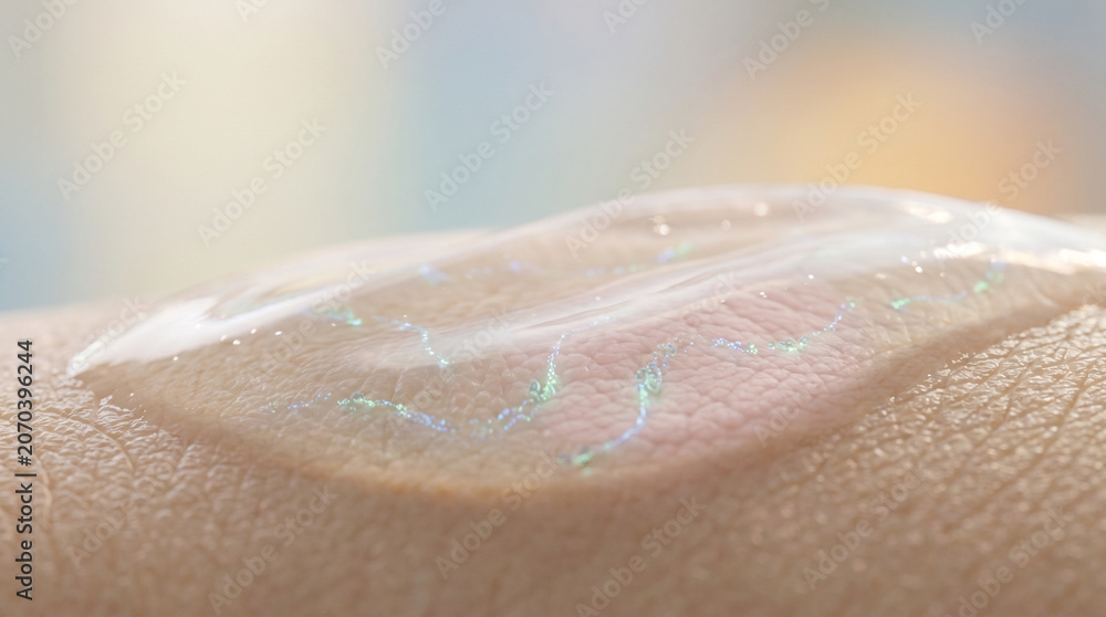 Fototapeta premium Future dermatology concept with xenobots over healing skin valley