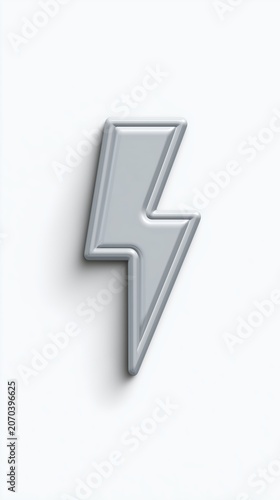 Minimalistic lightning icon on a light background. 3D symbol of energy and electricity.