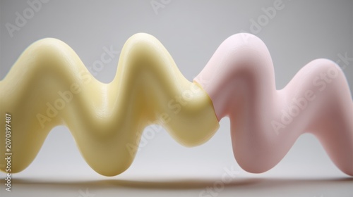 Abstract Wavy Shapes in Soft Yellow and Pink Colors with Smooth Texture on Light Gray Background