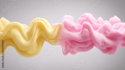 Colorful Swirling Meringue Clouds in Soft Pink and Yellow on Gray Background